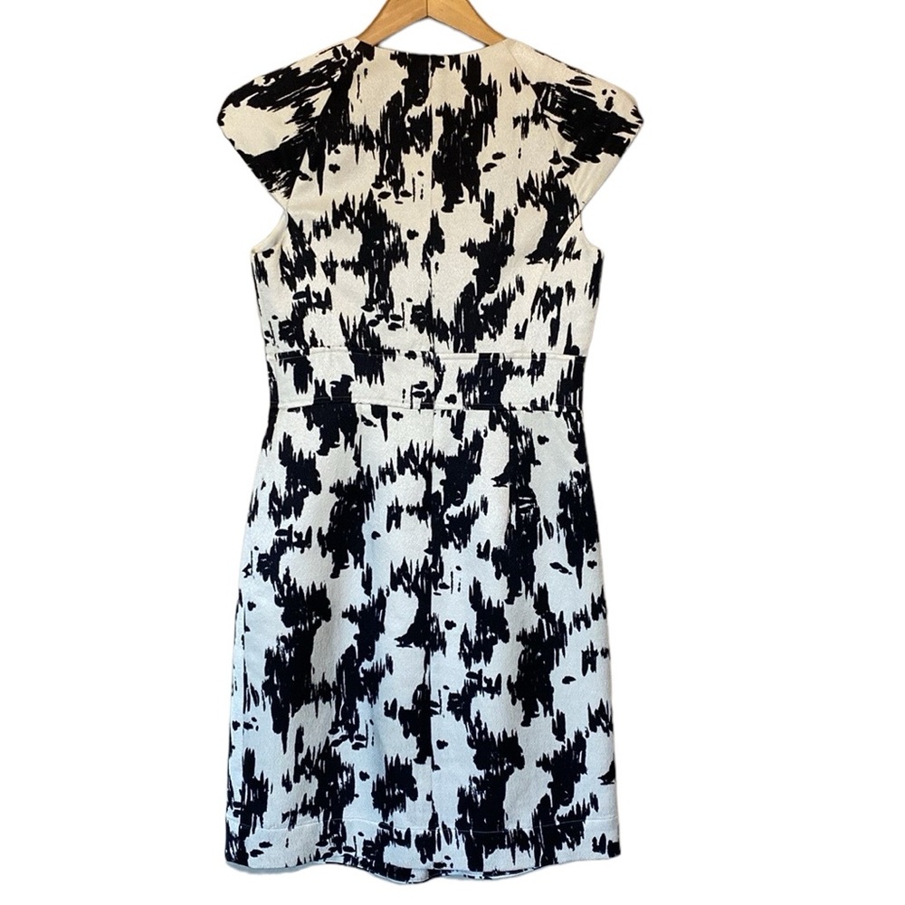 Shoshanna Black White Cap Sleeve Silk Wool Patterned Women's Sheath Dress 6 - Picture 3 of 13